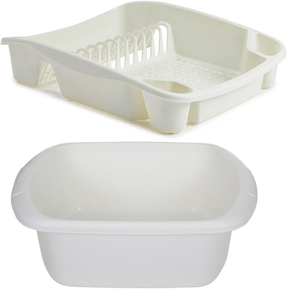 Plastic Large Washing up Bowl and Dish Drainer Basin Rack Kitchen Plate