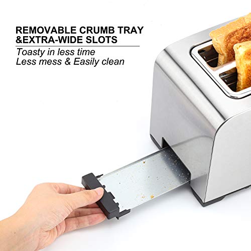 2 Slice Toaster, Stainless Steel Toasters With Stop, Bagel, Defrost Settings, Extra-Wide Slot Compact Bread Toaster with Removable Crumb Tray