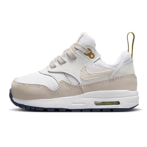 NIKE Air Max 1 EasyOn Baby/Toddler Shoes (DZ3309-103, White/Bronzine/Midnight Navy/Light Orewood Brown) Size 4