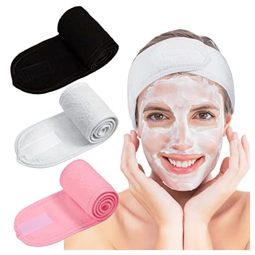 Whaline Spa Facial Headband Make Up Wrap Head Terry Cloth Headband Adjustable Towel for Face Washing, Shower, 3 Pieces (White, Black, Pink)