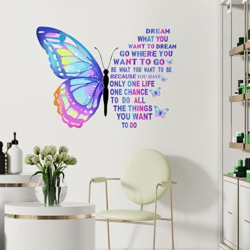 Decal O Decal Vinyl Blue Butterfly With Motivational Quotes ' Wall Stickers (Pack Of 1, Positive Quotesself-Adhesive, Wall, 900 Mm)