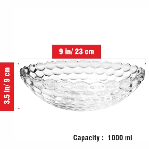 Image of Pure Source India Premium Glass Fruit Bowl - 9 Inch Decorative Serving Bowl (1000ml Capacity)