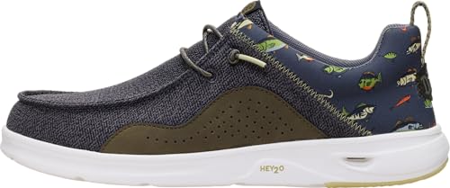 HEYDUDE Mens Wally Hey2O Fishing Slip On Shoe Black Oyster/Multi Size 11 | Lightweight Easy On Mesh Water Shoe with Drainage Outsole