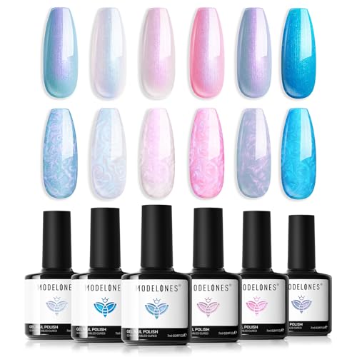 modelones Gel Nail Polish Set 6 Colors Pink Blue Pearl Gel Nail P...