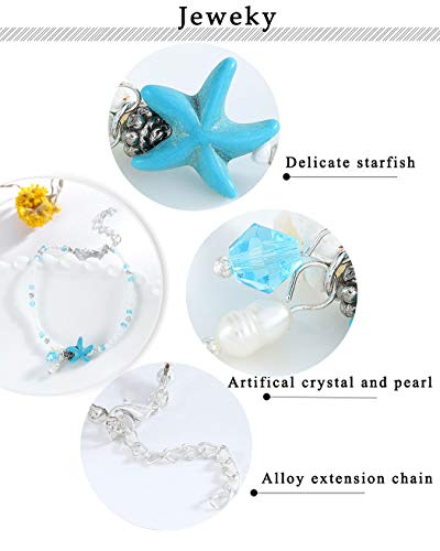 Jeweky Boho Starfish Anklets Blue Ankle Bracelets Pearl Chain Beach Foot Jewelry For Women And Girls #TOP2