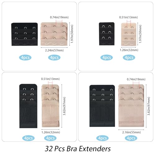 Image of 16 /32 Pcs Bra Extenders, Women Ladies Stretchy Bra Band Extension 2 Hooks / 3 Hooks, Lingeries Bra Strap Extender
