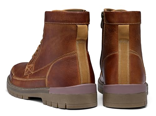 Image of Jousen Men's Motorcycle Combat Dress Boots with Zipper | Comfortable Casual Chukka Work Biker Riding Boots Wide Lace-up PU Leather Fashion Round Toe