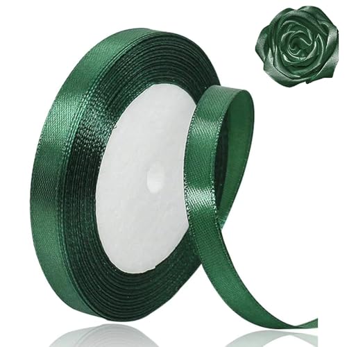 Dark Green Ribbon 3/8 inch x 25 Yards,Forest Green Satin Ribbon Solid Color Fabric Ribbon for Gift Wrapping, Crafting, Wedding Party, Christmas, Hair Bows, Floral Bouquets, Anniversaries，Baby Showers