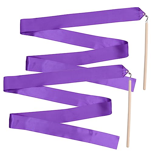 POPETPOP 2 Piezas Cinta rítmica Cintas de Seda Fiesta Cintas de Baile serpentinas Gimnasia Jugar Ribbon serpentinas Serpentina de Cinta de Baile De Madera Púrpura