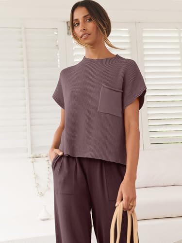 Image of ANRABESS Women's Two Piece Outfits Sweater Sets Knit Pullover Tops and High Waisted Pants Tracksuit Lounge Sets