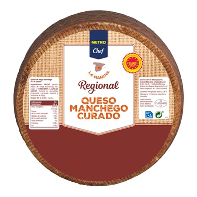 Queso Manchego Curado METRO Chef – Porciones, Media Pieza y Entero | Auténtico Sabor de La Mancha | Ideal para Tapas y Aperitivos (Refrigerado) (1 PIEZA, Manchego 1/2 pieza 1,5 kg aprox)