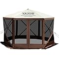 VEVOR Pop Up Gazebo Screen Tent, Pop-Up Instant Gazebo Tent with Mosquito Netting Outdoor Canopy, 6 Sided Sun Shelter 10x10ft with 6 Removable Wind Cloths & 2 Mesh Windows, Pavilion Tent for Patio