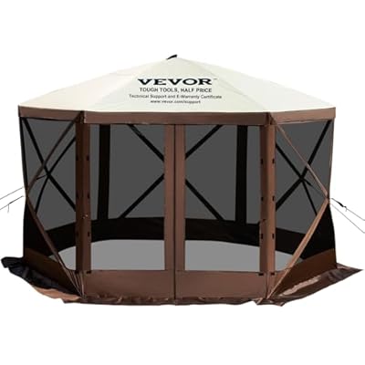 VEVOR Pop Up Gazebo Screen Tent, Pop-Up Instant Gazebo Tent with Mosquito Netting Outdoor Canopy, 6 Sided Sun Shelter 10x10ft with 6 Removable Wind Cloths & 2 Mesh Windows, Pavilion Tent for Patio