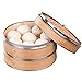 Drewniany kosz na parze - 2-poziomowa jodła wiklinowa - duży podwójny chiński organiczny drewniany parownik z pokrywką do gotowania pierogów dim sum, 18 cm