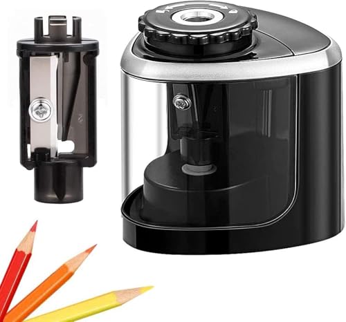 Image of Amazon Brand - Umi Electric Pencil Sharpener, Portable Battery-Powered Sharpener with Transparent Shavings Box, Fits 6-8mm Pencils, Dual Automatic & Manual Modes for School, Office, Home Use (Black)