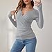 HGps8w Women's V Neck Ribbed Shirts Loose Long Sleeve Tops Dressy Slim Fit Button Wrap Going Out Blouses 2025 Fall Outfits