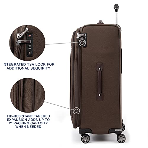 Image of Travelpro Platinum Elite Softside Expandable Checked Luggage, 8 Wheel Spinner Large Suitcase, TSA Lock, Men and Women, Rich Espresso Brown, Checked Large 29-Inch