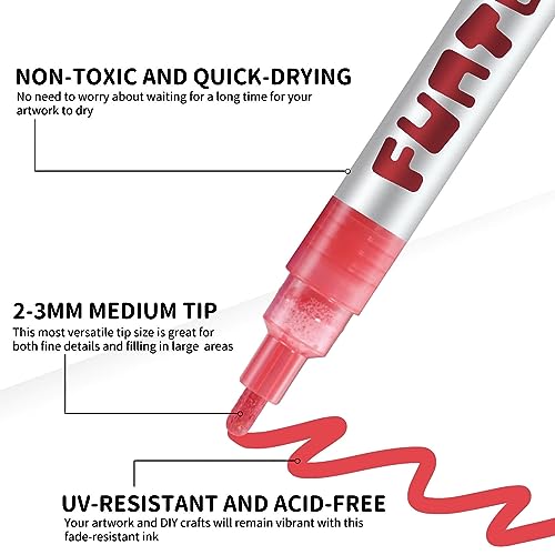 Image of Funto Acrylic Paint Pens for Rock Painting, Fabric, Wood, Canvas, Metal, Ceramic, Glass, 24 Colors Paint Marker Set, Non-Toxic, Quick Drying