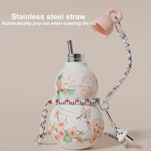 Flower Gourd Water Bottle with Strap, 580ml Portable Sport Water Bottle, 316 Stainless Steel Cup for Hot & Cold Drinks Drop Proof Leak Proof Gourd Drinking Bottle for Travel (Purple) by JZSMY - Used condition - Image 2