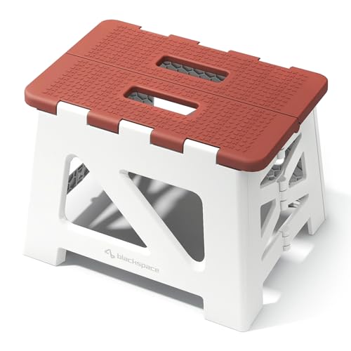 BLACKSPACE Folding Step Stool with 9 Inch Height - Holds Up to 300 lbs - Lightweight Plastic...