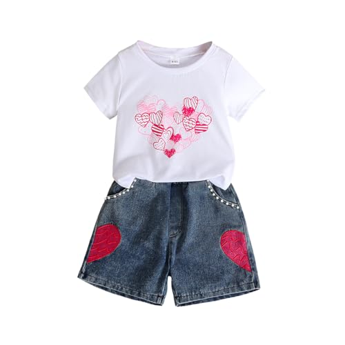 Image of Ayzozuy Kid Girl Clothes Shorts Set 2 Piece Outfits Summer Casual Short Sleeve Top and Shorts Set for Girls 4-7