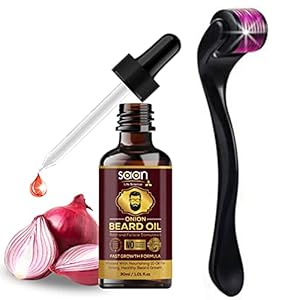 SAAN Beard Growth Kit with Onion Beard Growth Oil (30ml) & Beard Activator (Derma Roller) 0.5 mm, 540 titanium needles) | Made in India