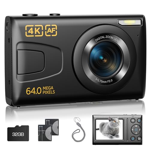 Fotocamera Digitale 4K 64MP, Zoom 18X, Schermo 2.4", Autofocus, Include Scheda SD 32GB, Nera
