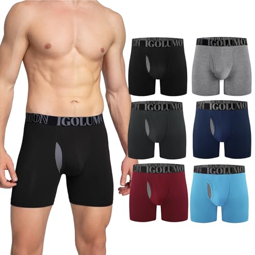 IGOLUMON Men’s Underwear Boxer Briefs 6-Pack Breathable Bamboo Rayon Soft Boxer for Men with Fly Underwear Trunks