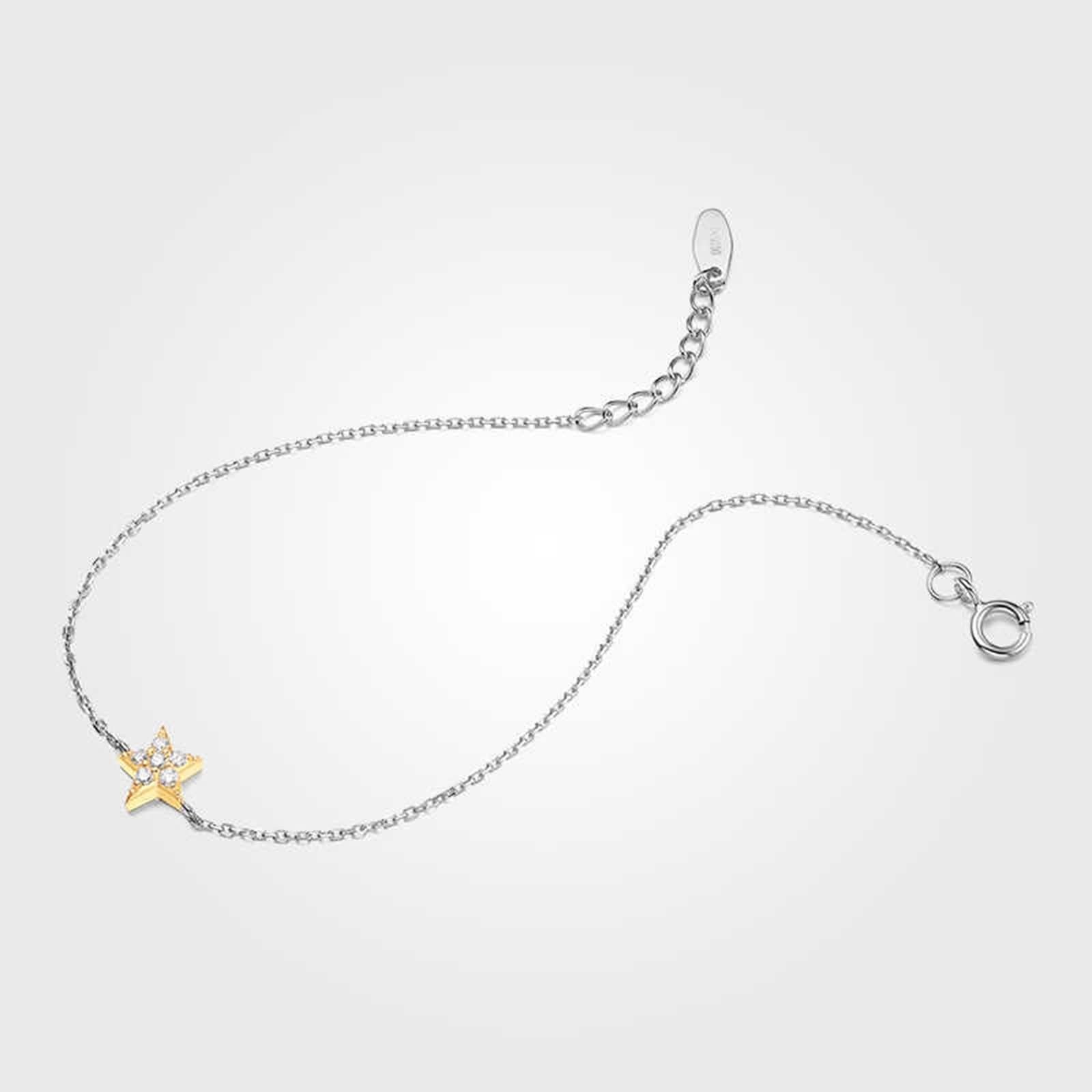 Pulseras de moda para mujer, pulsera de promesa con diamantes blancos de 0,08 quilates, cadena de estrella de oro amarillo y oro blanco