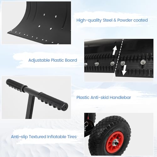 Toriexon SNOW SHOVEL With Wheels 29 Inch W X 16.5 Inch H, Heavy Duty Snow Pusher With 10 Inch Pneumatic Wheels, Angle Adjustable Blade & Handle Snow Shovels thumb #2