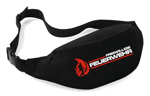 Feuerwehr Bauchtasche | Gürteltasche im Einsatzstil mit Reflektoren – Hüfttasche für FFW, Jugendfeuerwehr, Blaulichtfans & Freizeit – Unisex | M1 Schwarz