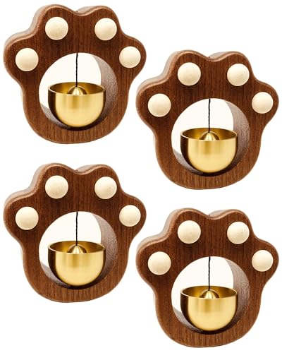 XIUCAI 4-Piece Magnetic Wood Door Chime | No-Tools Installation Brass Bell Entry Alert for Home Office Store Door Decor,Cat Walnut