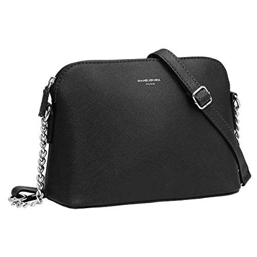 David Jones - Pequeño Bolso Bandolera Cadena Mujer - Bolsos de Hombro Cruzado Cuero PU - Mensajero Crossbody Bag - Bolso Mano Zip Embrague Clutch Pochette Noche Trabajo Moda Diario Vida - Negro