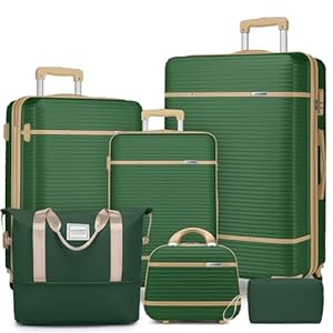LARVENDER Luggage Sets 6 Piece with Duffel Bag, Expandable(Only 28 & 24″) Hardside Luggage with Cosmetic Case 360° Spinner Wheels, Durable Luggage Set Clearance For Women Men, Olive-green