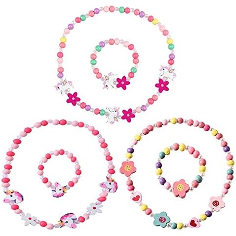 6 stücke Einhorn Halskette Armband Sets, Holz Kinder schmuck kit Cover
