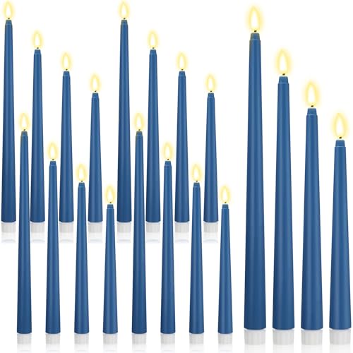 Image of Rossesay 24 Pcs Flameless LED Taper Candles Battery Operated Candle 8.5 inch, 9.65 inch, 10.8 inch, 12.8 inch Flameless Candlesticks Flickering for Christmas Church Wedding Indoor Decoration(Classic, Blue)