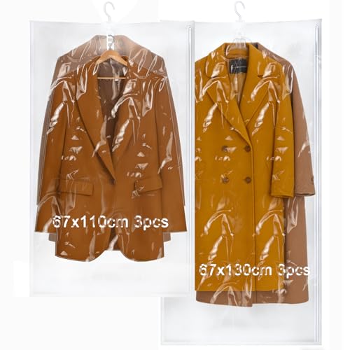 XRXYMQ 6 Stück Hängend Vakuumbeutel für Kleidung Hängend (110 x 67 cm + 130 x 67 cm) Vacuum Bags for Clothing Mit Kleiderhaken Vakuumbeutel für Jacken Plat Kleidersack Vakuum Kleiderschrank Organizer