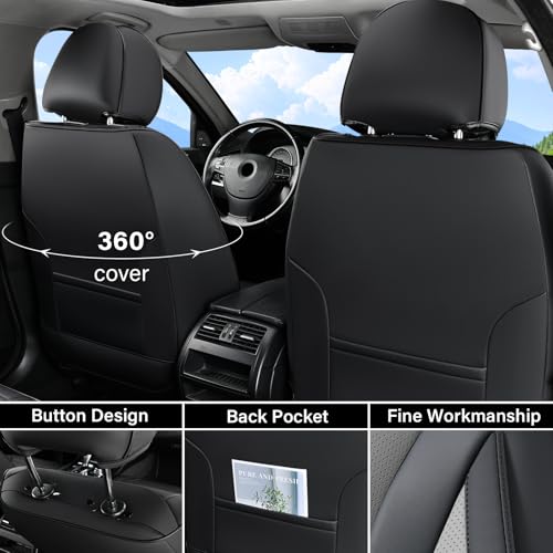 Image of Coverado Black&Gray Nappa Leather Front Car Seat Covers, Waterproof Automotive Seat Protector Cushion, Universal Fit for Most Vehicles Cars SUV Truck