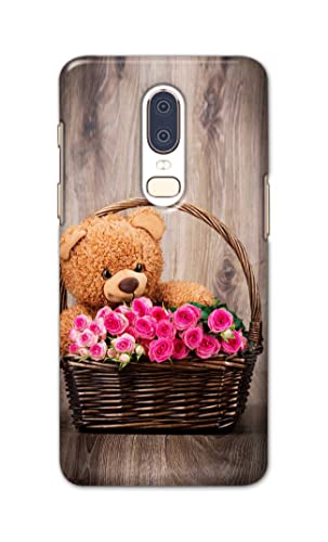 Image of PRINTFIDAA Roses and Teddy Bear in The Wicker Hard Back Cover for OnePlus 6 Back Cover -(P6) KAT1004