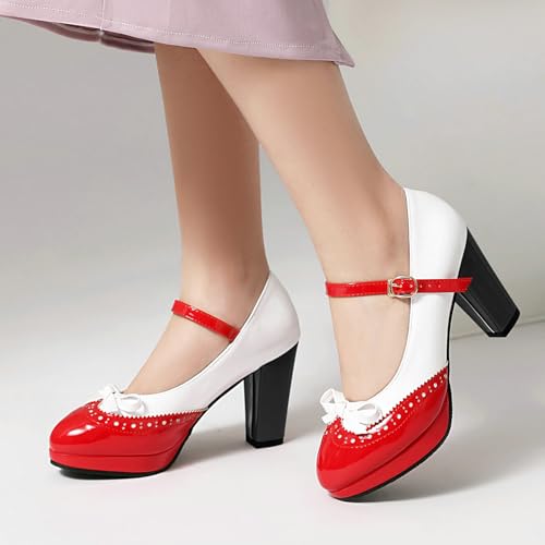 AIMODOR Mary Jane Heels for Women Platform High Lolita Heels Sweet Bow Round Toe Pumps Rockabilly Oxford Mary Jane Pumps Ankle Strap Cosplay Shoes Kawaii Dress Shoes3