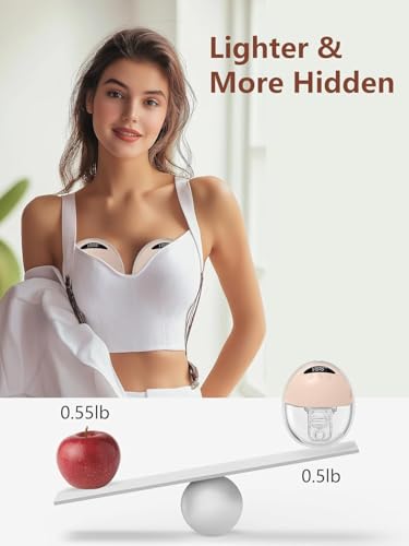 Image of Hands Free Breast Pump, Wearable Breastfeeding Pump, Lightweight Portable Electric Pump 4 Modes & 12 Suction Levels, Comfortable & Low Noise, 24mm Flange, 1 Pack Pink (ROUND-1)
