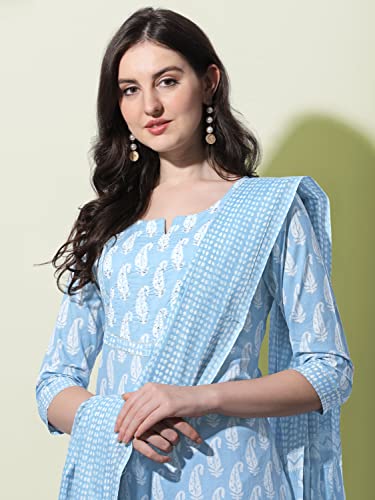 Image of MIRCHI FASHION Pure Cotton Women Straight Printed Embroidery Work Kurti Set with Dupatta and Pant
