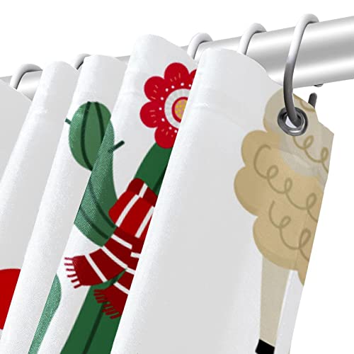 Rideau de douche motif alpaga et cactus textile lavable avec anneaux - 6