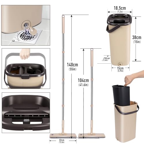 Masthome Wischmopp Set mit Eimer, Mikrofaser Bodenwischer Set mit Einstellbar Edelstahlgriff, 6 Mopp...