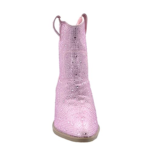 Image of ABSOLEX Women Western Cowgirl Cowboy Pointed Toe Rhinestone Ankle Booties | Casual Boots