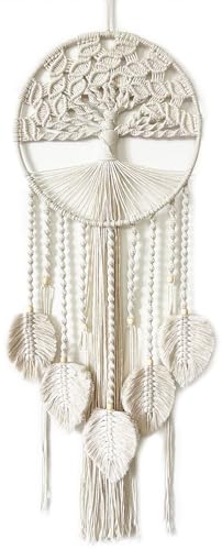 Large Tree of Life Dream Catchers, Macrame Wall Hanging Boho Handmade Woven Dream Catcher Macrame Wall Decor Art for Adults Boys Girls Bedroom Wedding Party Decor, Festival Blessing Gift?Light Beige?