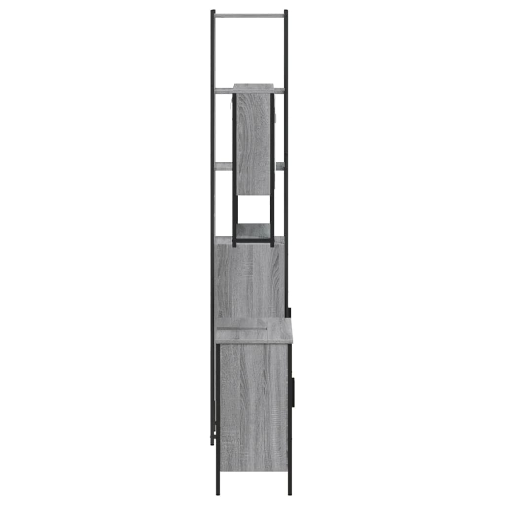 3-TLG. Badmöbel-Set Grau Sonoma Holzwerkstoff mit Spiegelschrank und Waschbeckenunterschrank, viel Stauraum, wandmontierbar, klare Glas-Spiegelfläche für Make-up und Rasur