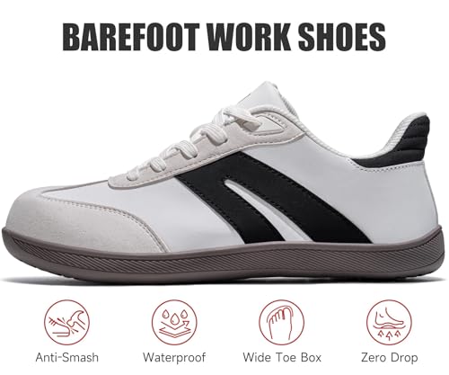 Image of LARNMERN Steel Toe Skate Shoes Men Safety Work Sneakers Wide Toe Box Barefoot Zero Drop Non Slip Shoe