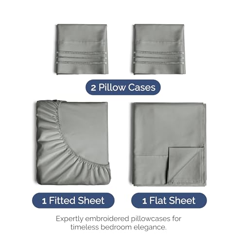 Image of King Size 4 Piece Sheet Set - Ultra Soft & Cooling Bed Sheets - Slate Grey | Fits 8 Inch to 16 inch Mattress, Wrinkle Free & Fade Resistant with Deep Pockets, Breathable, Comfy Hotel Luxury Bedding