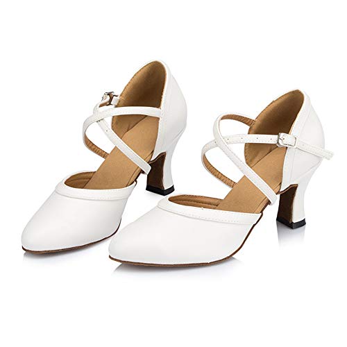 Women's Cross Strap Closed-Toe Buckle Ballroom Latin Dance Shoes Ladies White Dance Shoes Salsa Dancing Heels Wedding Ankle Strap Heels4